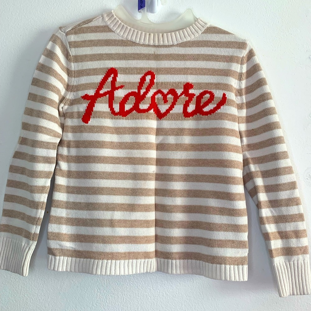 Old Navy Girls Sz 10-12 Tan/White Striped ADORE Pullover Sweater